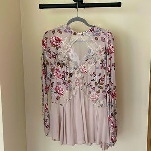 Modest Floral blouse with chiffon peek/open chest